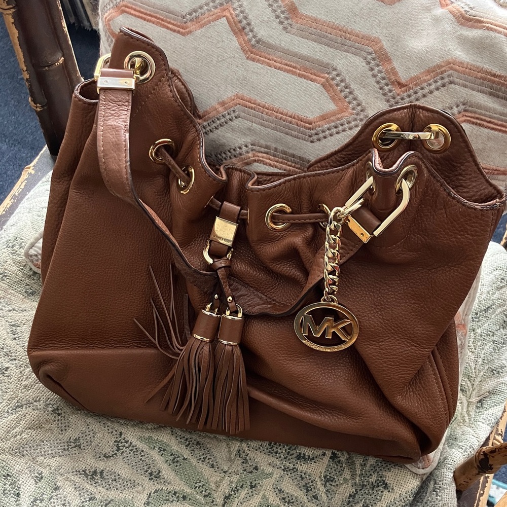 Michael Kors Tan Leather Shoulder Bag with Gold Accents